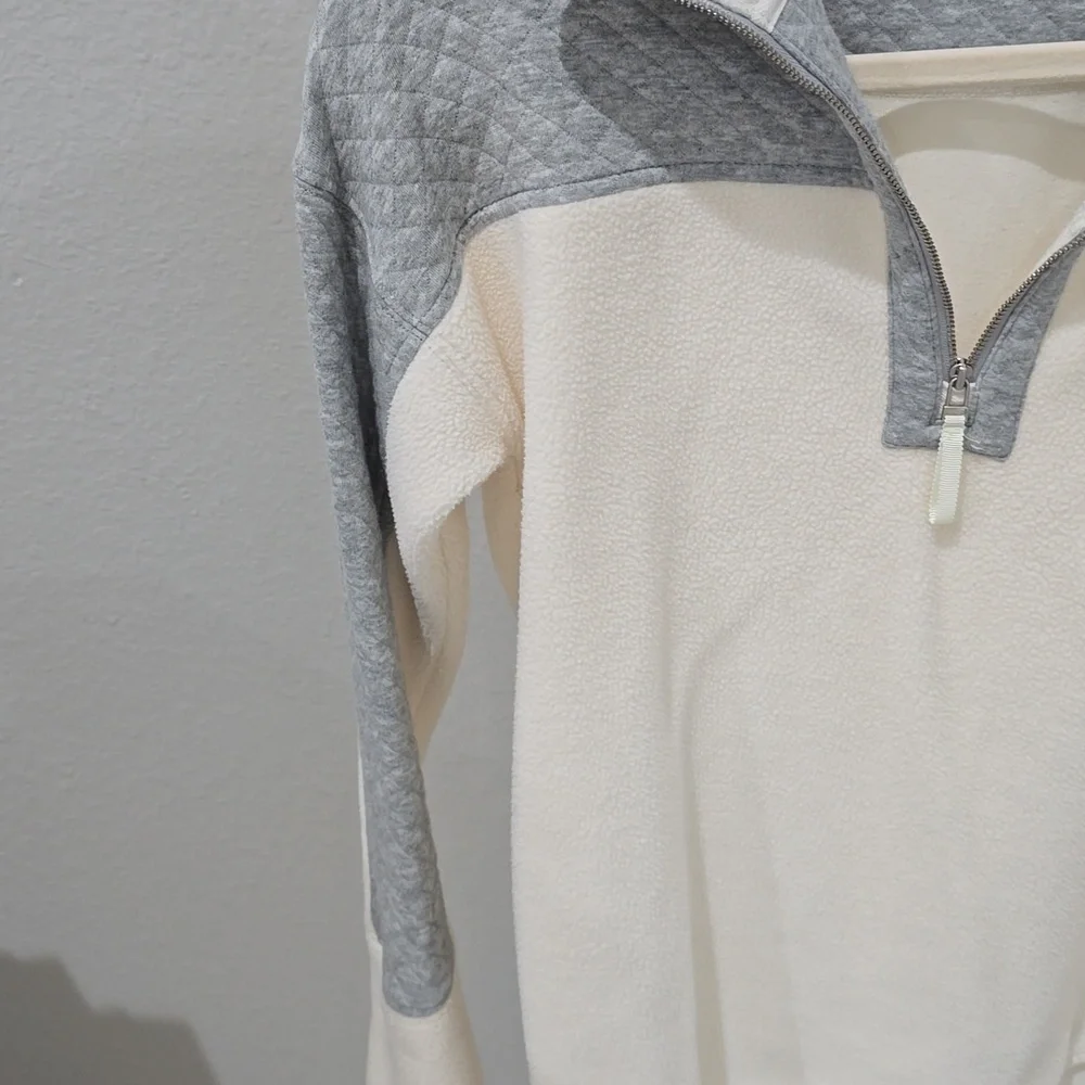 Vineyard Vines Women's Cream Grey Quilted Fleece Pullover Half Zip Womens XXS - Picture 7 of 14
